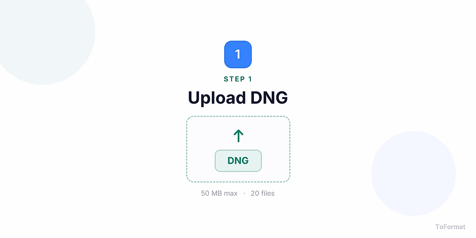 Step 1 — uploading DNG file for DNG to PNG conversion on ToFormat