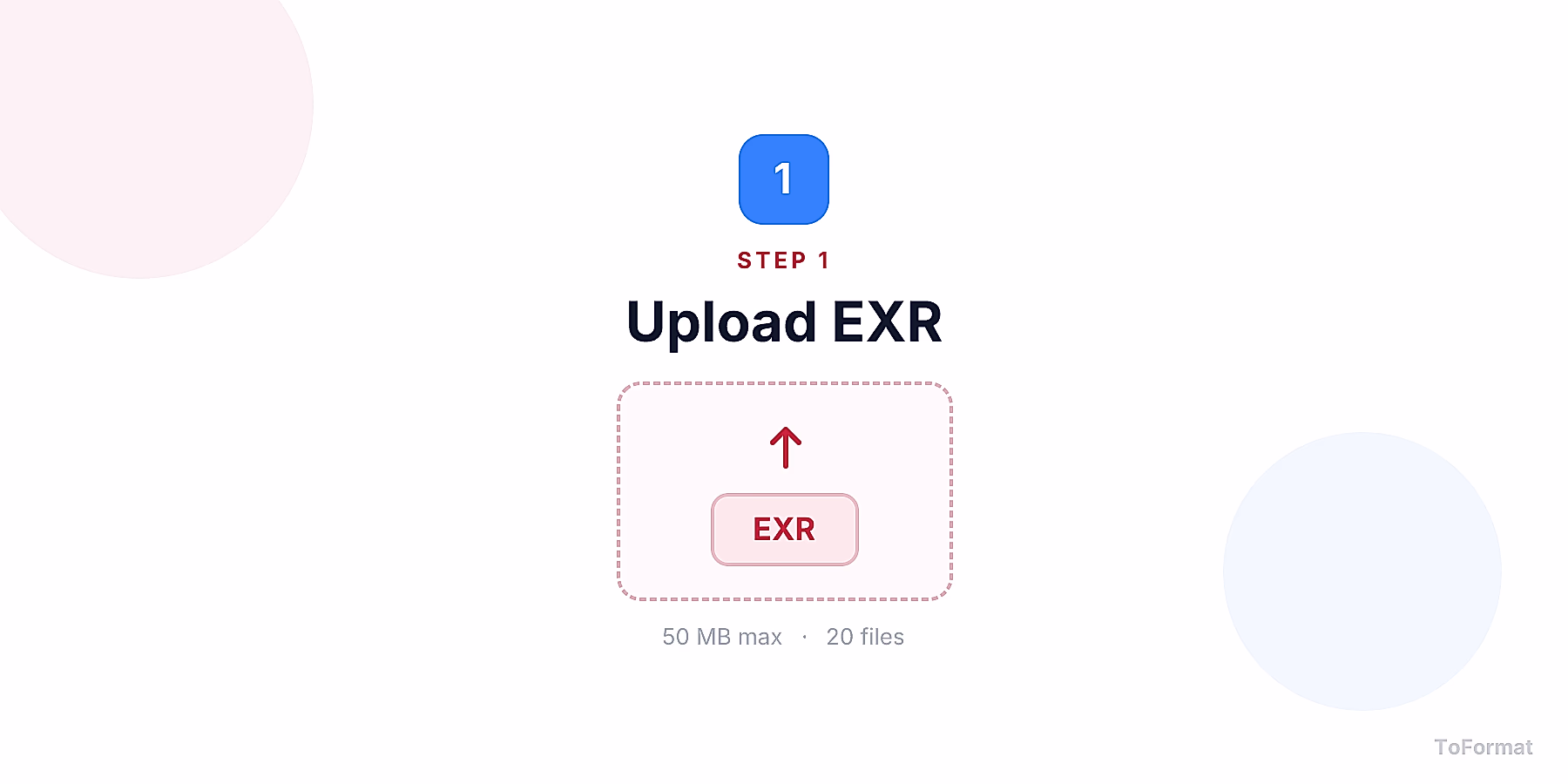 Step 1 — uploading EXR file for EXR to PNG conversion on ToFormat