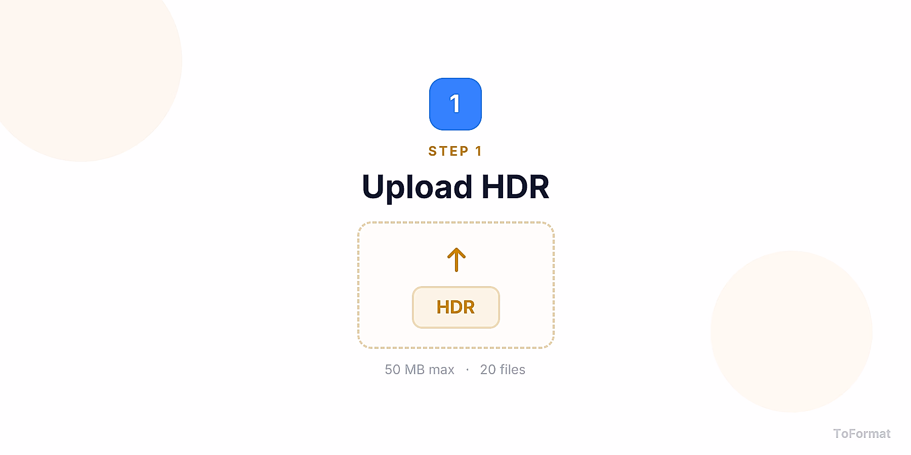Step 1 — uploading HDR file for HDR to JPG conversion on ToFormat