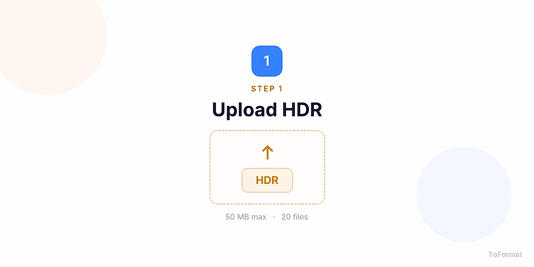 Step 1 — uploading HDR file for HDR to PNG conversion on ToFormat