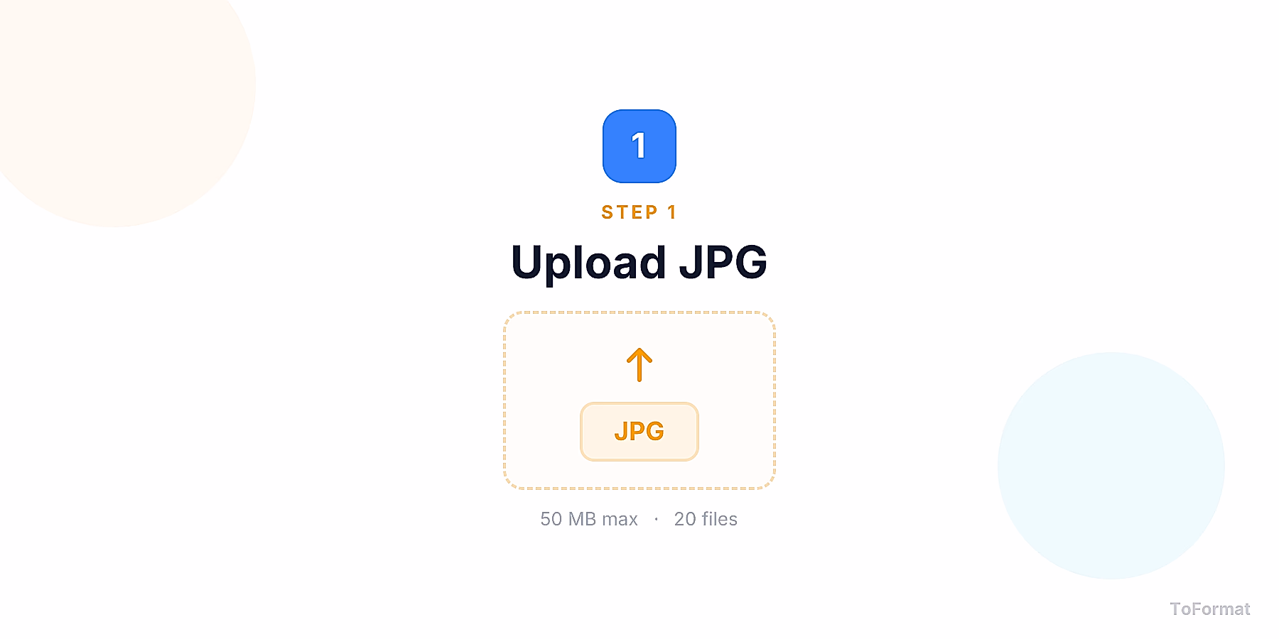 Step 1 — uploading JPG file for JPG to AVIF conversion on ToFormat