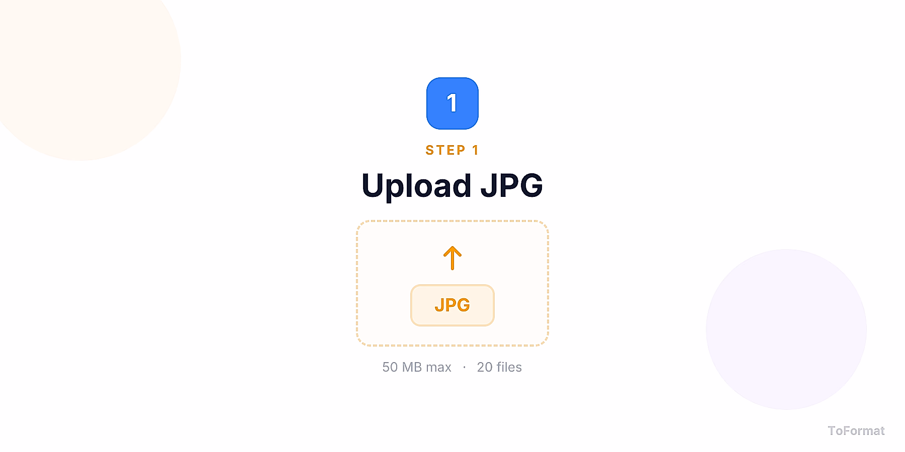 Step 1 — uploading JPG file for JPG to WEBP conversion on ToFormat
