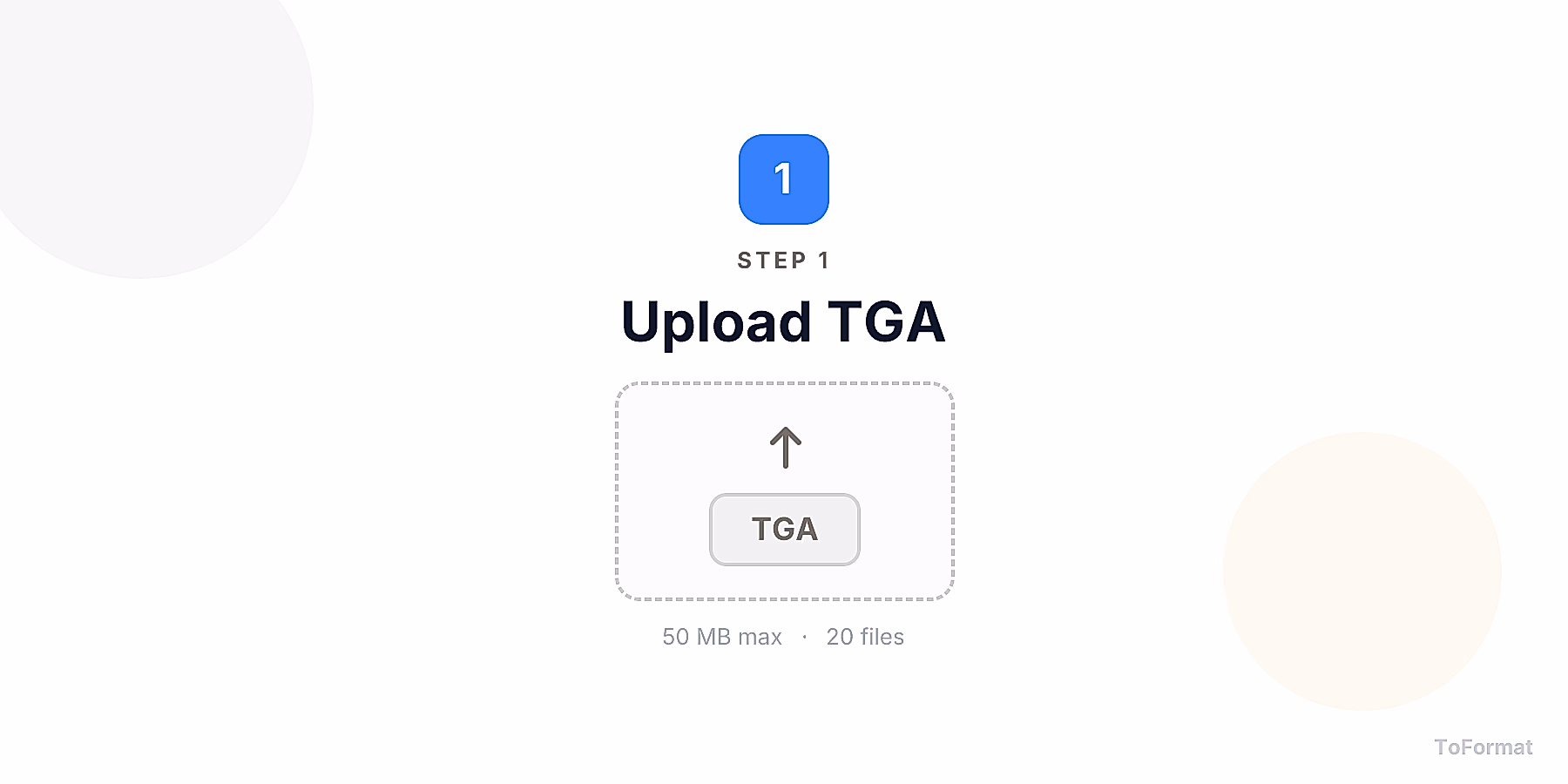 Step 1 — uploading TGA file for TGA to JPG conversion on ToFormat