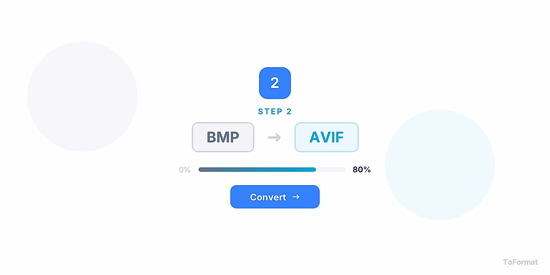 Step 2 — converting BMP to AVIF, quality settings for BMP to AVIF on ToFormat