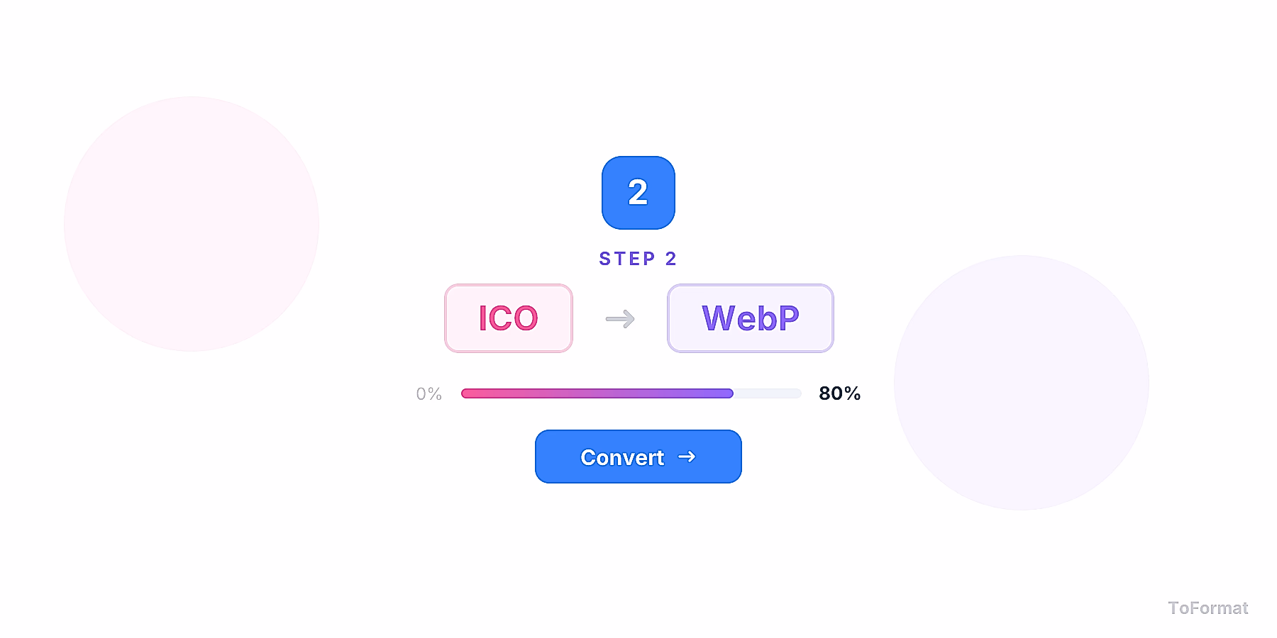 Step 2 — converting ICO to WEBP, quality settings for ICO to WEBP on ToFormat