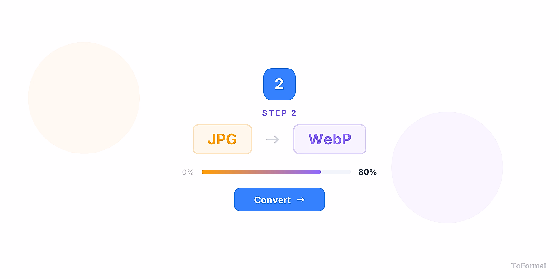 Step 2 — converting JPG to WEBP, quality settings for JPG to WEBP on ToFormat
