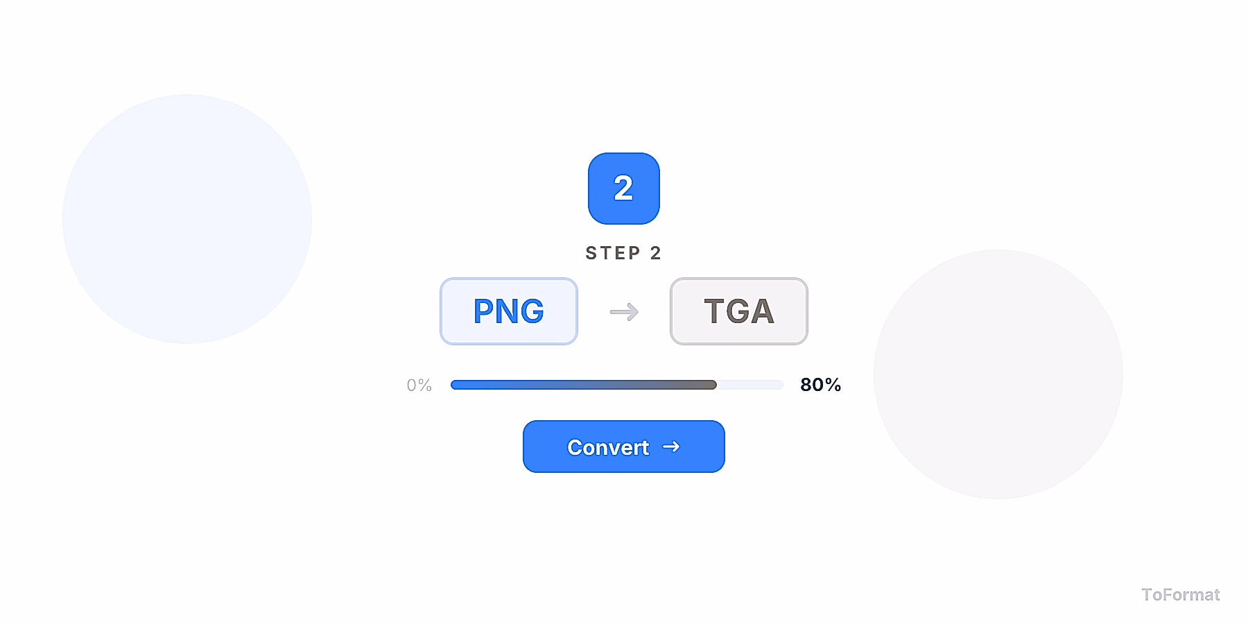 Step 2 — converting PNG to TGA, quality settings for PNG to TGA on ToFormat