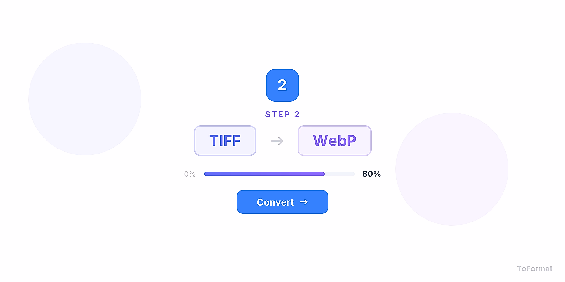 Step 2 — converting TIFF to WEBP, quality settings for TIFF to WEBP on ToFormat