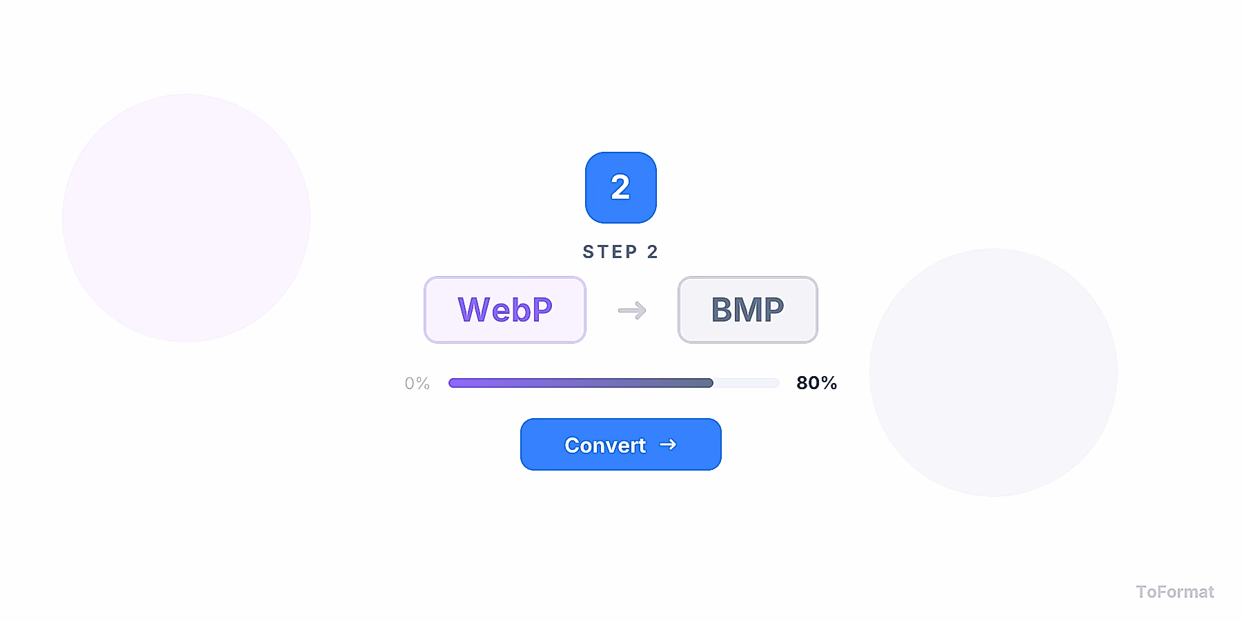 Step 2 — converting WEBP to BMP, quality settings for WEBP to BMP on ToFormat
