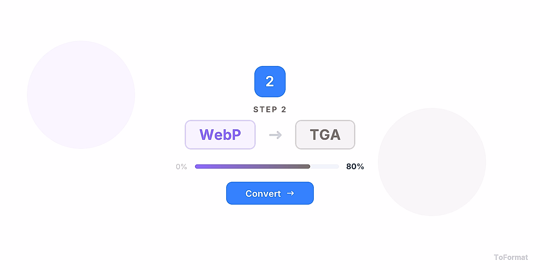 Step 2 — converting WEBP to TGA, quality settings for WEBP to TGA on ToFormat