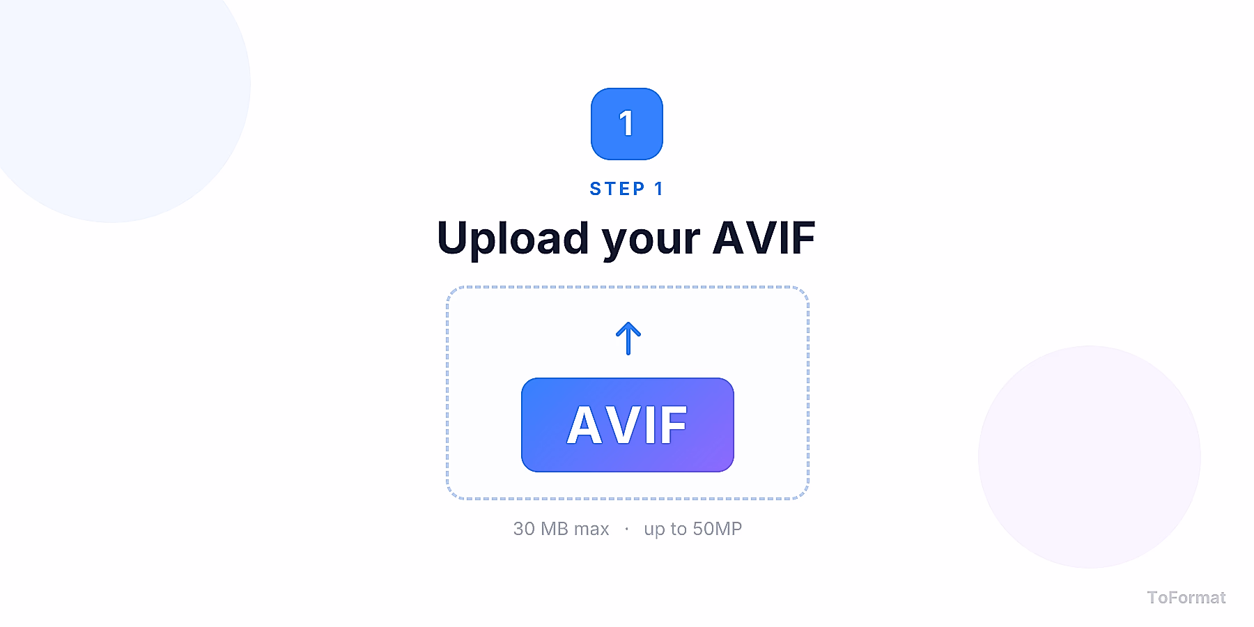 Step 1 — uploading AVIF image for AI enhancement on ToFormat