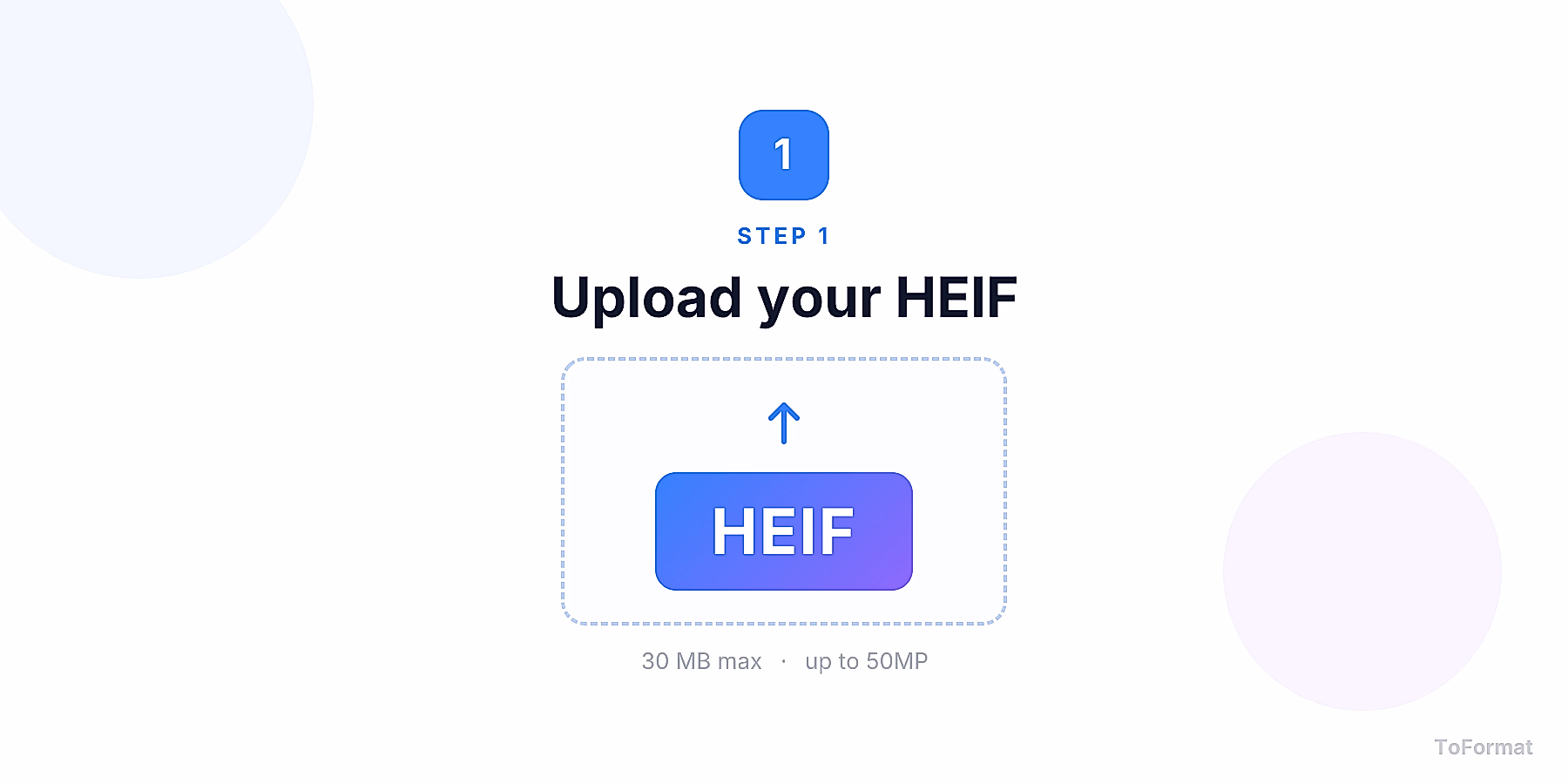 Step 1 — uploading HEIF image for AI enhancement on ToFormat