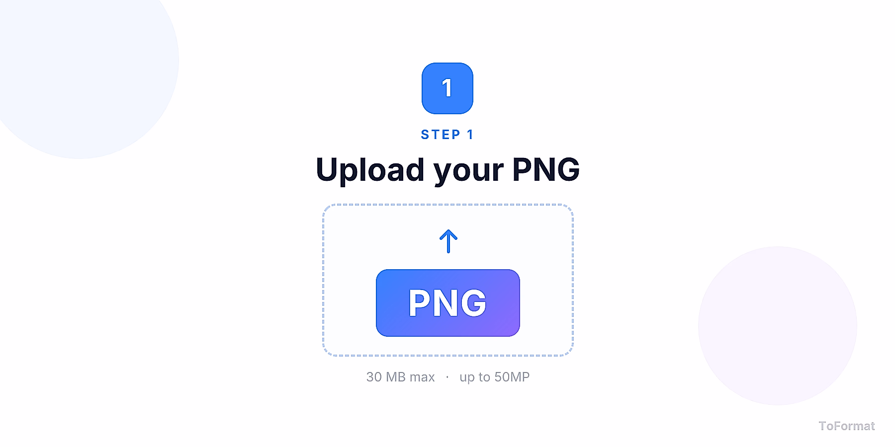Step 1 — uploading PNG image for AI enhancement on ToFormat