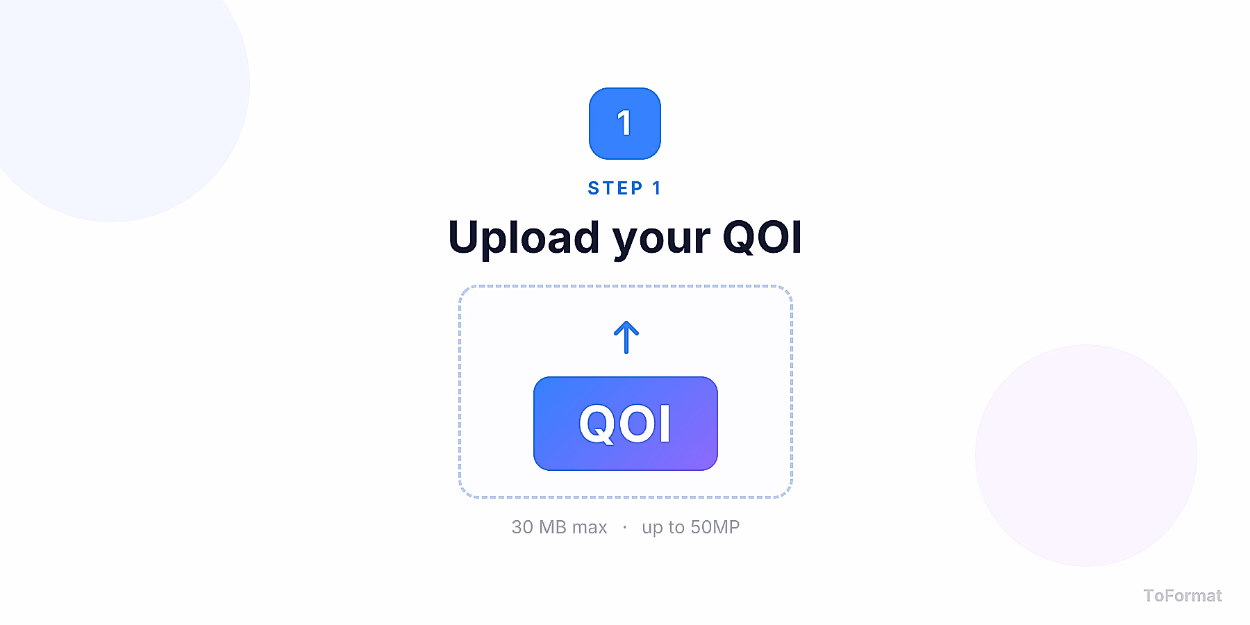 Step 1 — uploading QOI image for AI enhancement on ToFormat