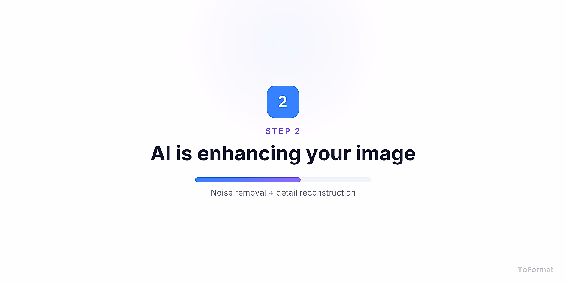 Step 2 — AI processing WEBP image, noise removal and detail reconstruction on ToFormat
